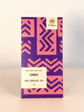 Single Origin Samoa 70% dark chocolate bar in a purple and pink patterned wrapper